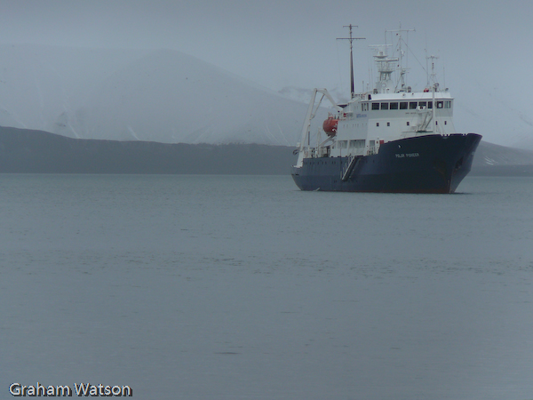 Polar Pioneer at Pendulum Cove, Deception Island